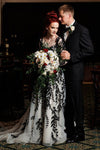 Black Lace Embroidery Wedding Gown Backless