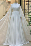 Muslim Exquisite High Collar Ivory A-line Wedding Dresses