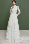 Muslim Ivory A-line Lace Wedding Dresses robe de mariée