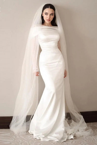 Simple Mermaid Wedding Dresses Robe De Marriage With Veil