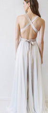 Bohemian V Neck Chiffon Beach Wedding Dress Cross Back