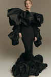 Puffy Black Mermaid Evening Dresses Ruffle