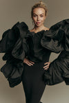 Puffy Black Mermaid Evening Dresses Ruffle