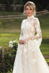 Vintage High Neck Full Sleeves 3d Lace Applique