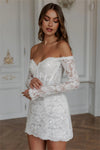 Sexy Off The Shoulder Long Sleeves Full Lace Mini Wedding Dresses