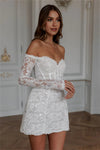 Sexy Off The Shoulder Long Sleeves Full Lace Mini Wedding Dresses