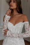 Sexy Off The Shoulder Long Sleeves Full Lace Mini Wedding Dresses