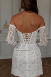 Sexy Off The Shoulder Long Sleeves Full Lace Mini Wedding Dresses