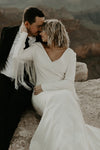 Matte Crepe Long Sleeves Fringed Wedding Dress With Tassels