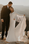 Matte Crepe Long Sleeves Fringed Wedding Dress With Tassels