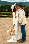 Open Back Long Sleeves Fringed Wedding Dress