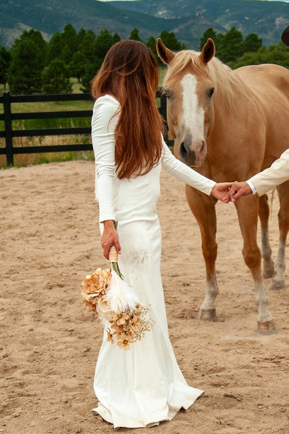 Open Back Long Sleeves Fringed Wedding Dress