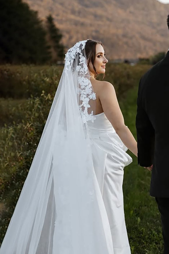 Cathedral Embroidered Flowers Ivory Wedding Veils