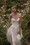 A Line Taffeta Ivory Long Wedding Gown With Slit