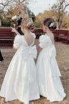 White Satin Flower Girl Dress With Pearls Neck