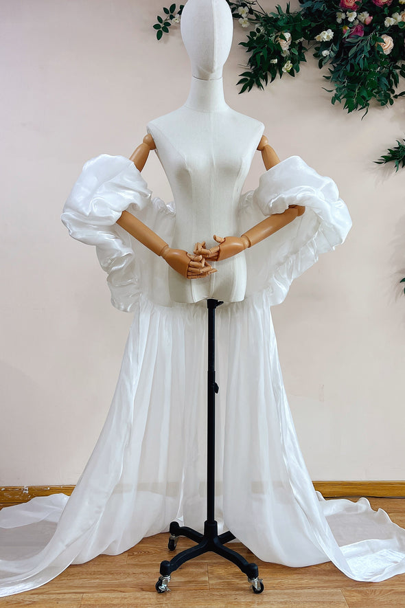 White Shine Organza Long Wedding Cape