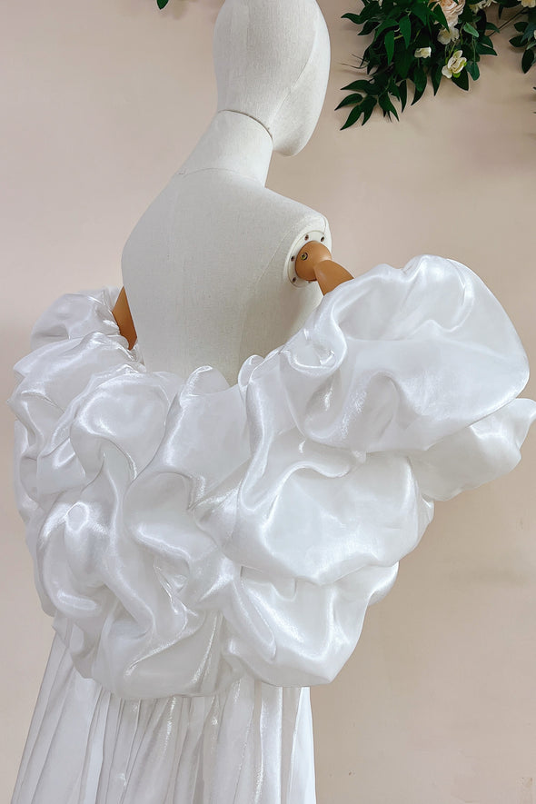 White Shine Organza Long Wedding Cape