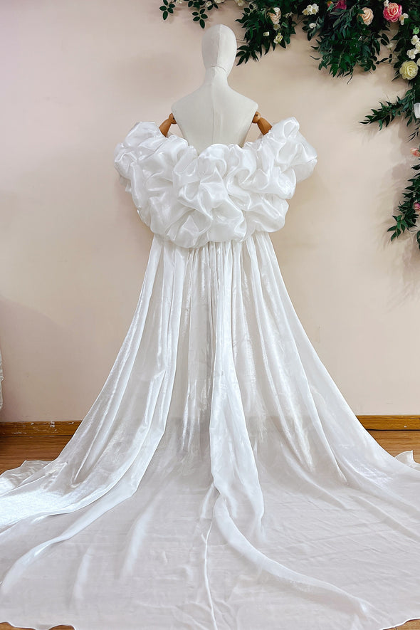 White Shine Organza Long Wedding Cape