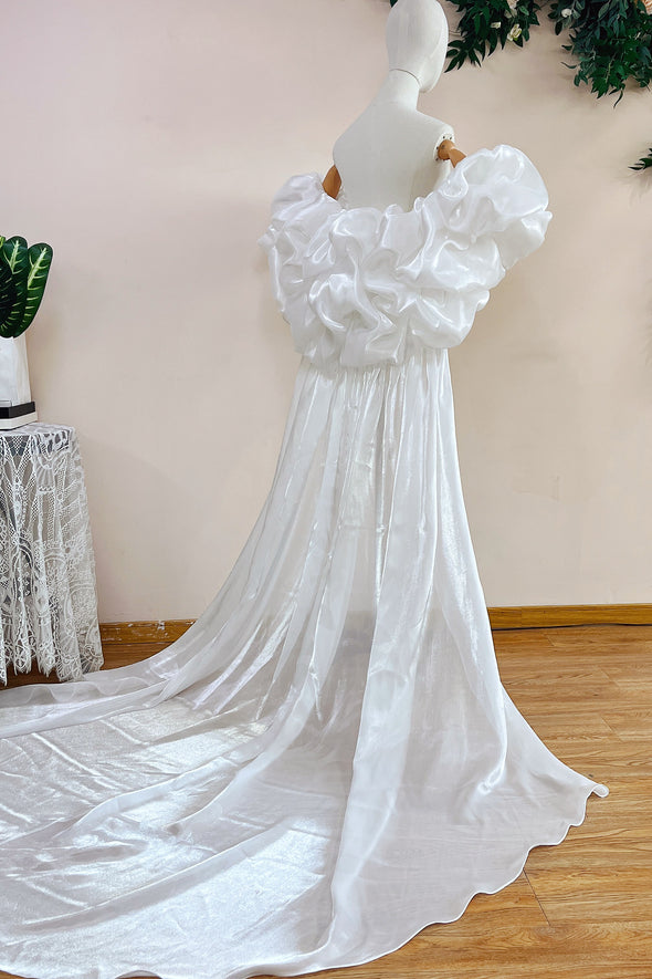 White Shine Organza Long Wedding Cape