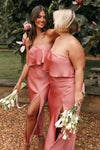 Short Strapless Bridesmaid Dress Side Split