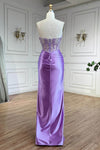 Bling Bling Crystal Beads Long Lavender Evening Dress