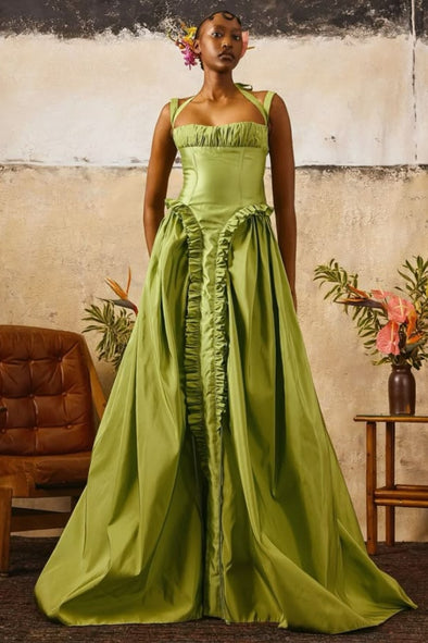 Sage Green Long Taffeta Prom Dress