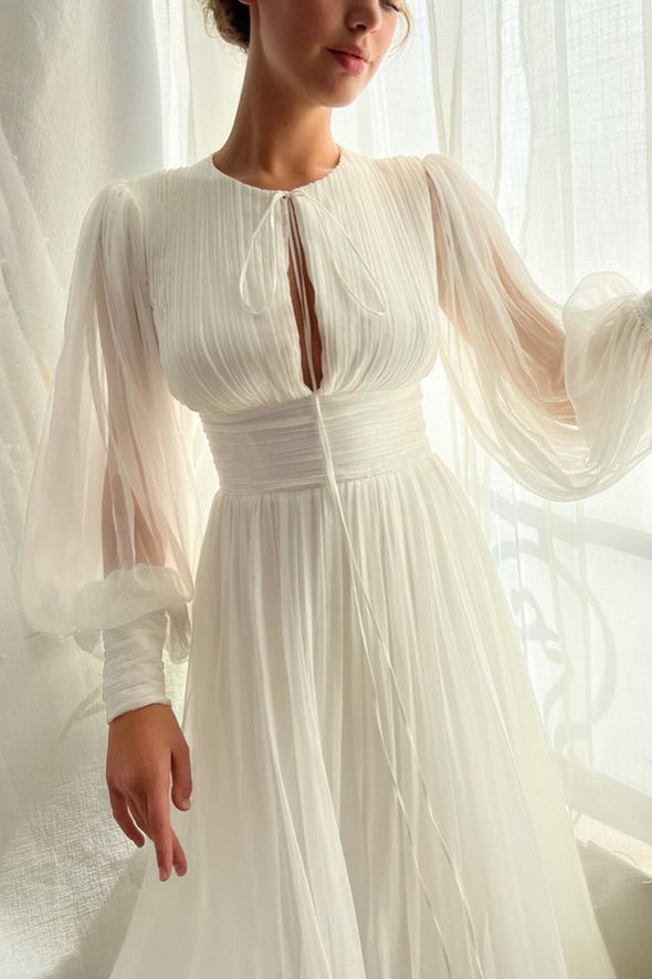 Bohemian A Line Chiffon Wedding Dress Sweep Train