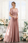 Dusty Pink Chiffon A Line Long Bridesmaid Gown Split