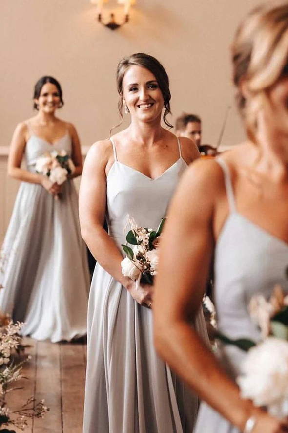 A Line Grey Chiffon Long Bridesmaid Dress