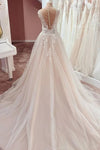 Fairy Long V Neck A Line Mesh Wedding Dress With Appliques