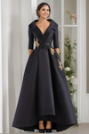 Black Satin Mother Of The Bride Dress With Lace Appliques