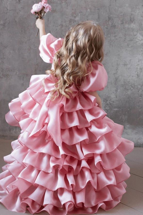 Short Front Long Back Sweety Flower Girl Dress