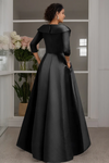 Black Satin Mother Of The Bride Dress With Lace Appliques