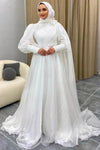 Shiny Organza Long Muslim Wedding Dress Pleated