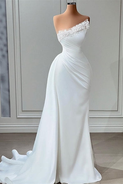 Modest Wedding Dress Beads Sheath Bridal Gown