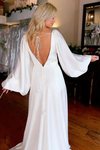 A Line Long Sleeves Backless Wedding Dress Side Slit