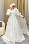 Shiny Organza Long Muslim Wedding Dress Pleated