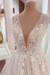 Fairy Long V Neck A Line Mesh Wedding Dress With Appliques