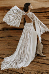 Long Split Bell Sleeves Boho Chiffon Lace Wedding Dress