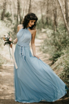 Fairy Long Modest Light Blue Bridesmaid Dresses