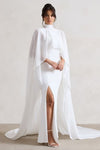 High Neck Split Fish Tail Wedding Dress With Chiffon Cape