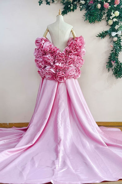 Rose Pink Long Wedding Party Bridal Cape Evening Outfit Coat