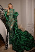 Green Taffeta Evening Coat  Puffy Edge Double Layers DJ328