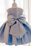 Sky Blue Satin Ball Gown Flower Girl Dress With Beads