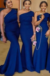 Blue One Shoulder Mermaid Bridesmaid Dresses Black Girl