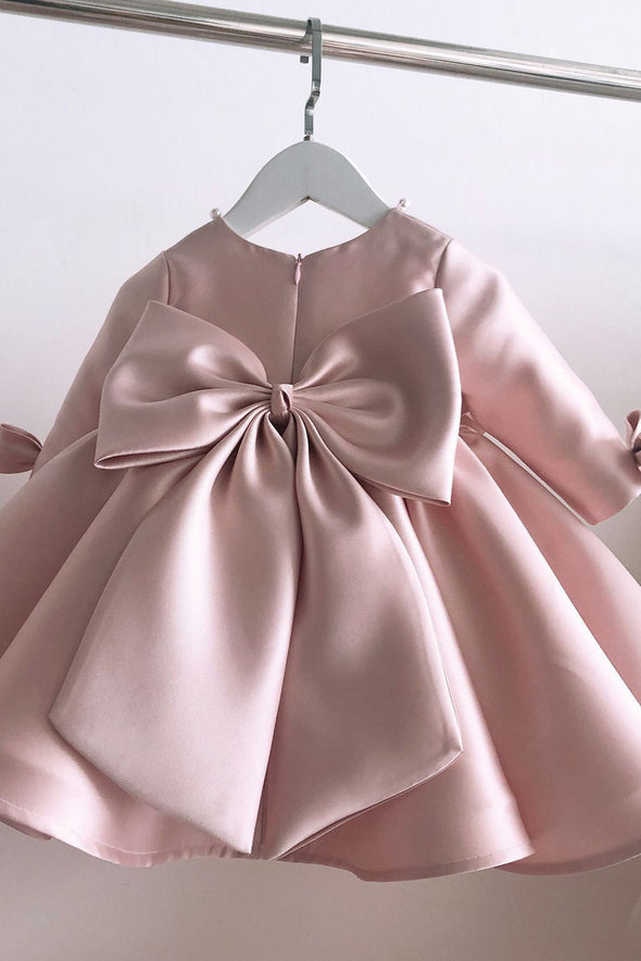 Pink Satin Long Sleeves Birthday Party Girl Dress