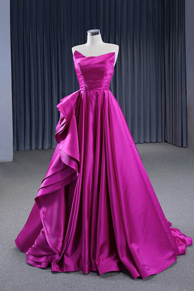 Fuchsia Taffeta Long Prom Dress, Long Formal Dress