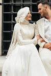 Muslim Simple A-line Wedding Dresses Satin Ribbon Draped Pleat