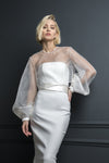 Organza Sheer Wedding Jacket With Long Lantern Sleeves  DJ311