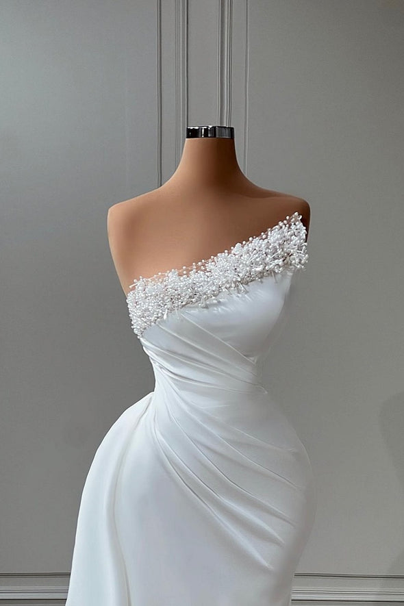 Modest Wedding Dress Beads Sheath Bridal Gown